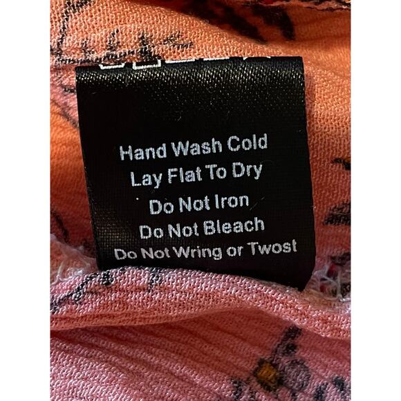 POL Ombre Floral Button Up Blouse Sz M Pink Red Cream Boho Gauze Top Casual - Picture 9 of 11